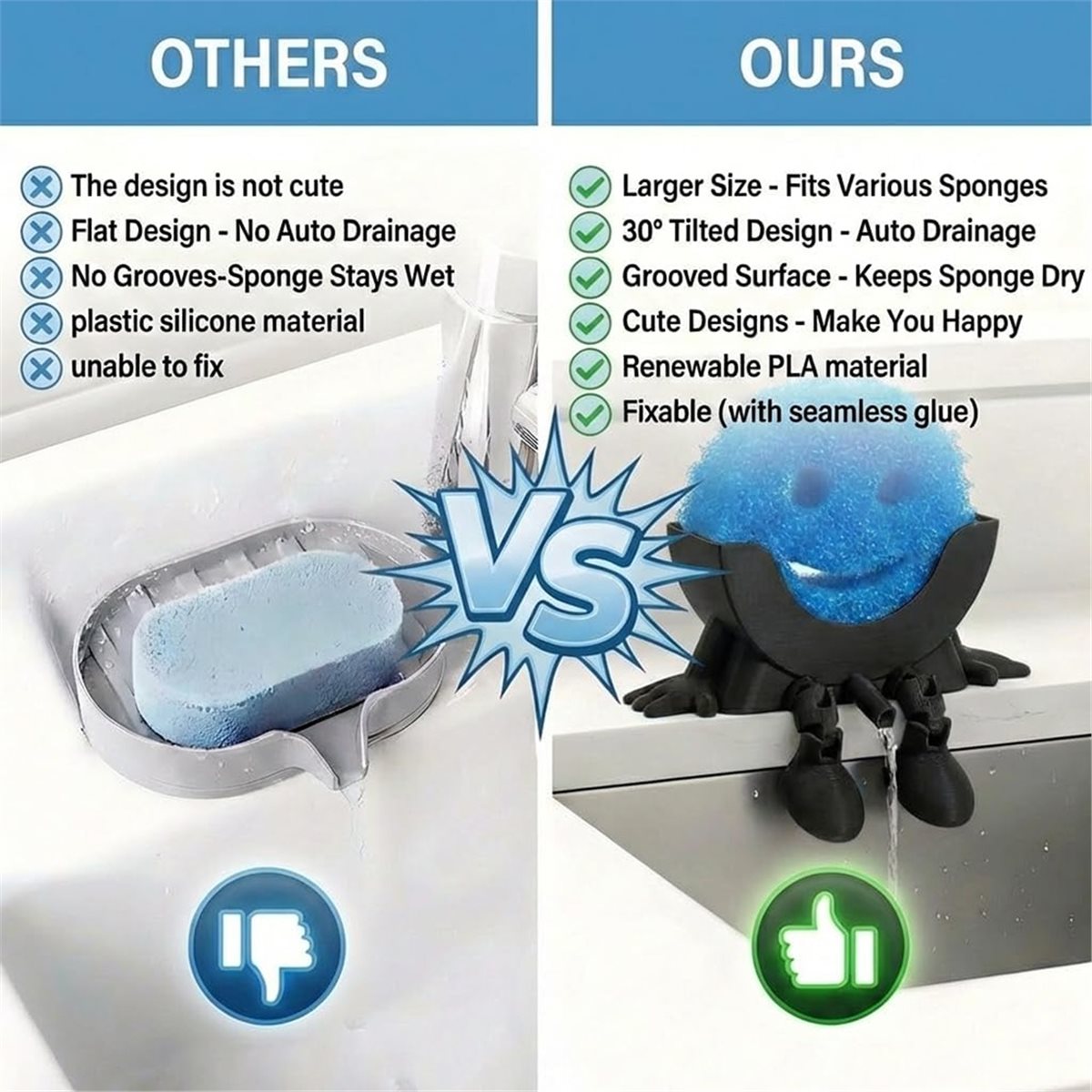 Kitchen Gadgets Save Time - Suporte de Esponja Fofo com Drenagem